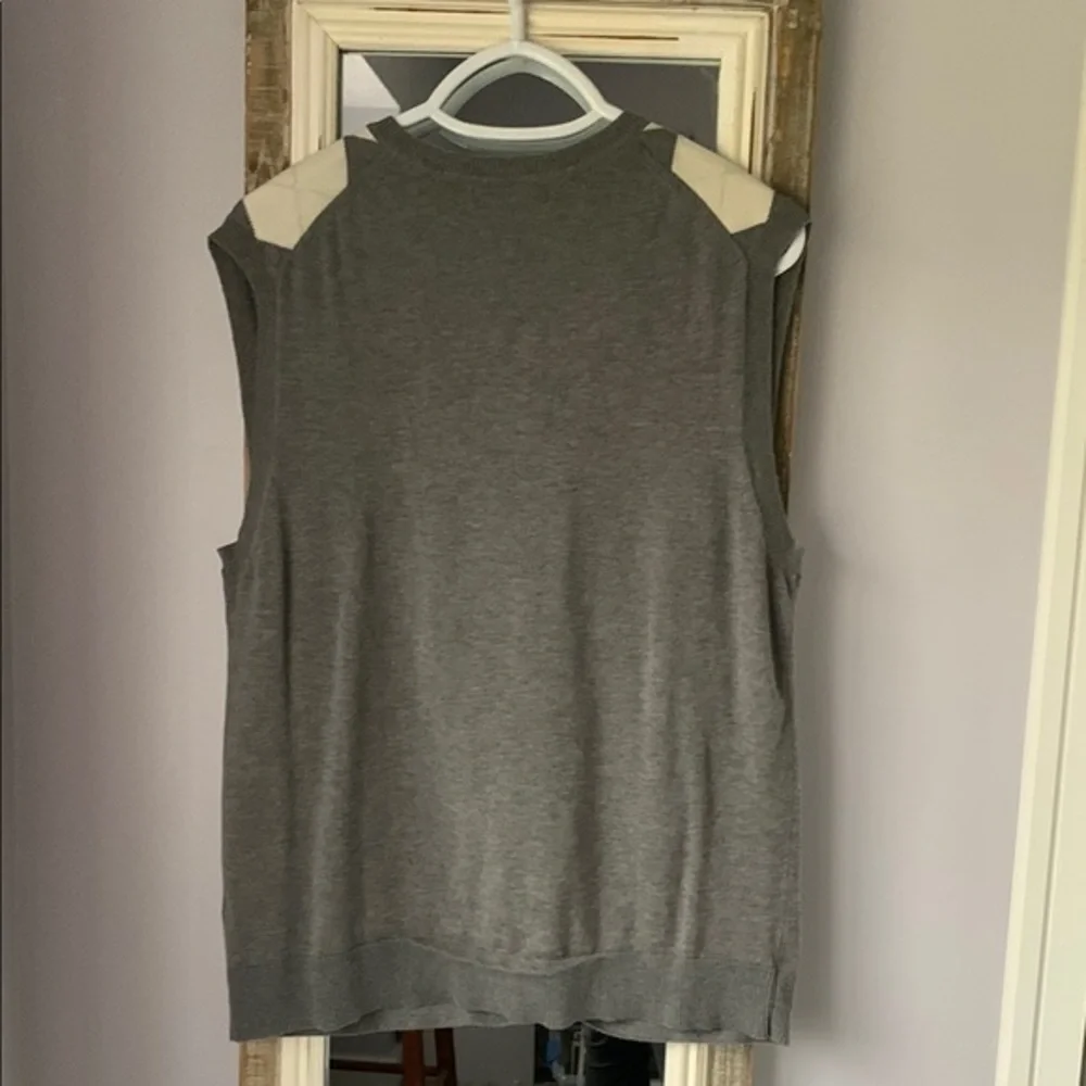 Banana Republic Argyle Diamond Sweater Vest V Neck Large Gray White‎ Cotton Wool